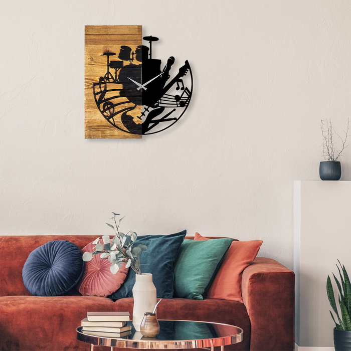 Wallity Wooden Clock 33 Reloj de Pared de Madera Nogal y Negro